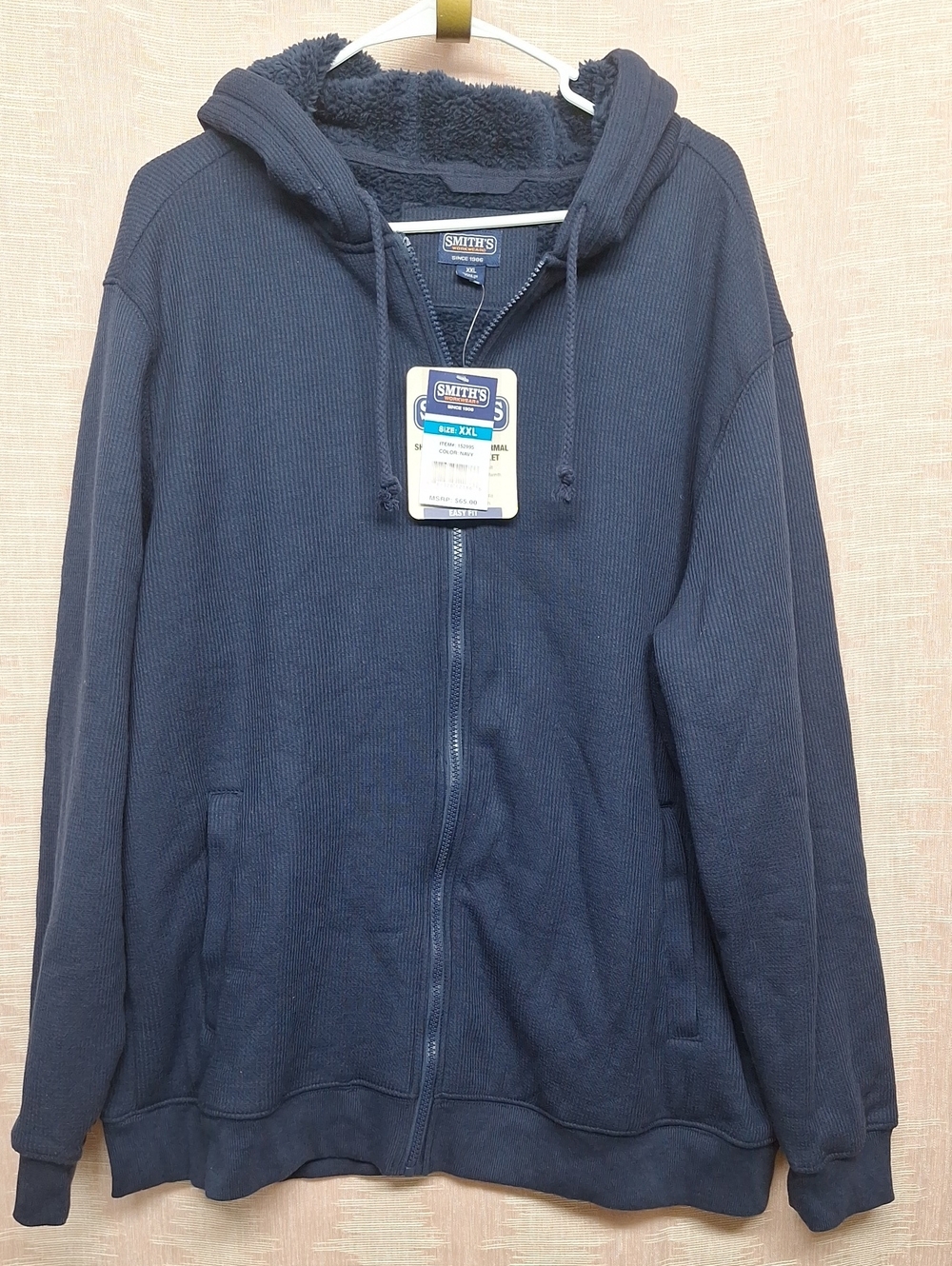 SMITH Navy Sherpa-Lined Full-Zip Hooded  Men's Jacket Size XXL